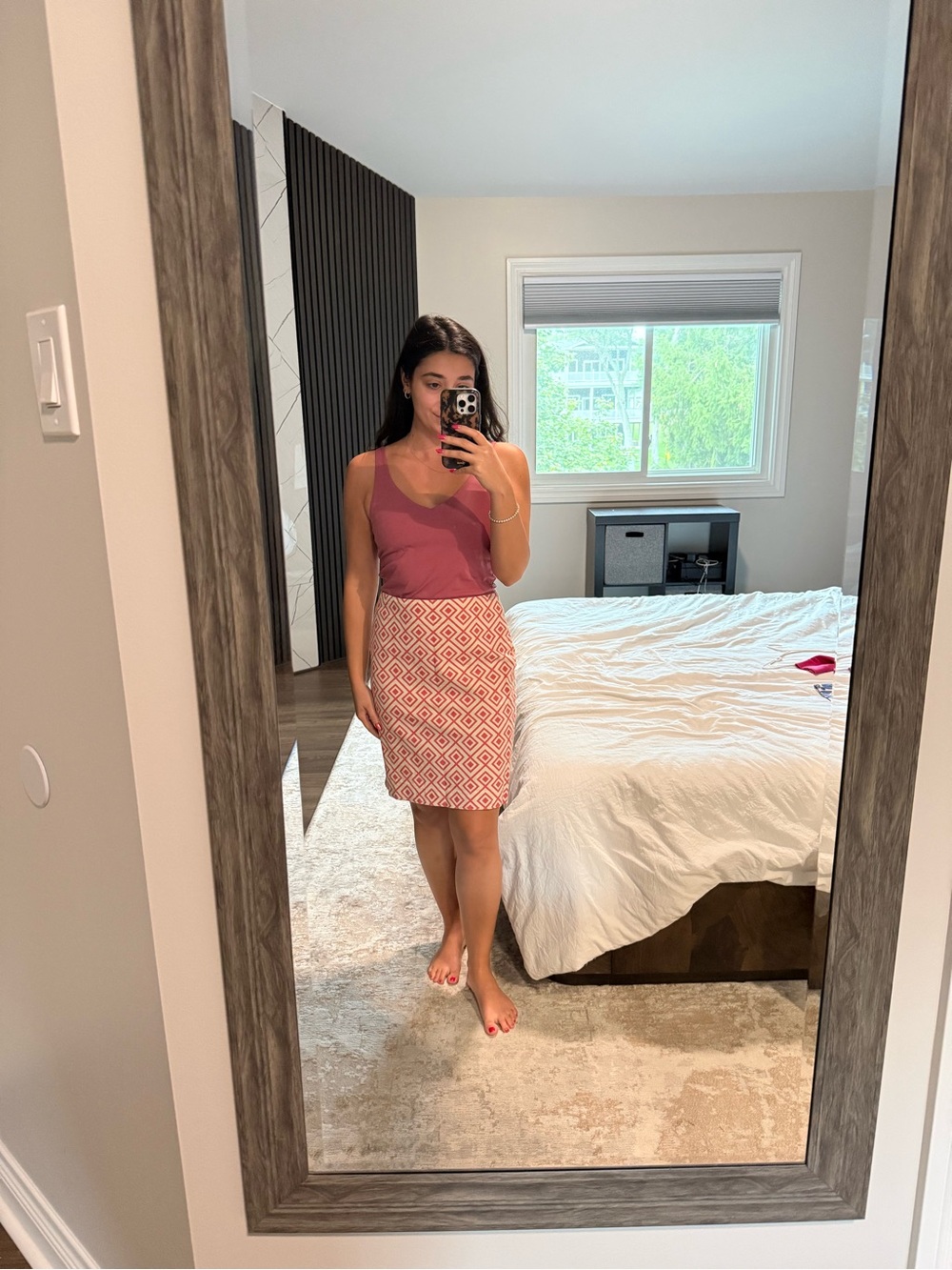 Ann Taylor Pink Geometric Pencil Skirt